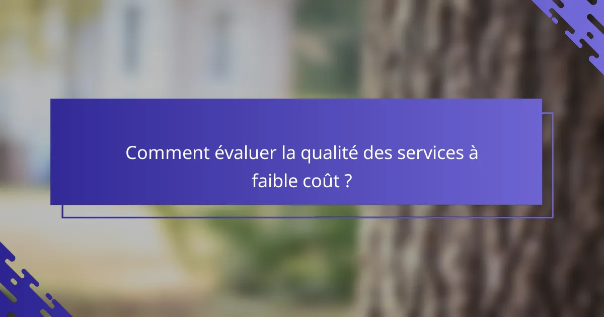 Comment évaluer la qualité des services à faible coût ?