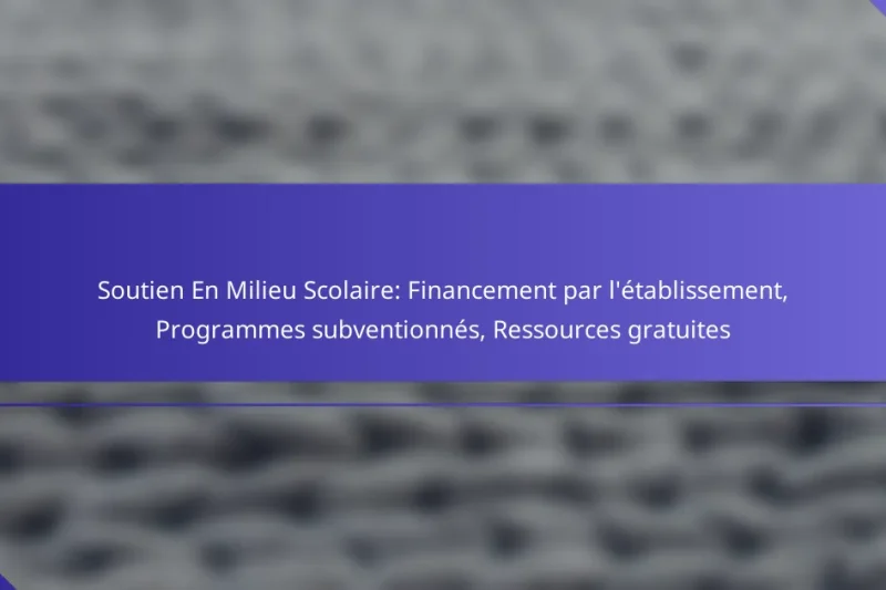 Soutien En Milieu Scolaire: Financement par l’établissement, Programmes subventionnés, Ressources gratuites