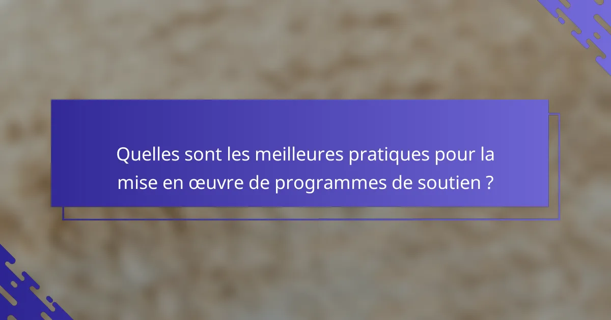 Quelles sont les meilleures pratiques pour la mise en œuvre de programmes de soutien ?