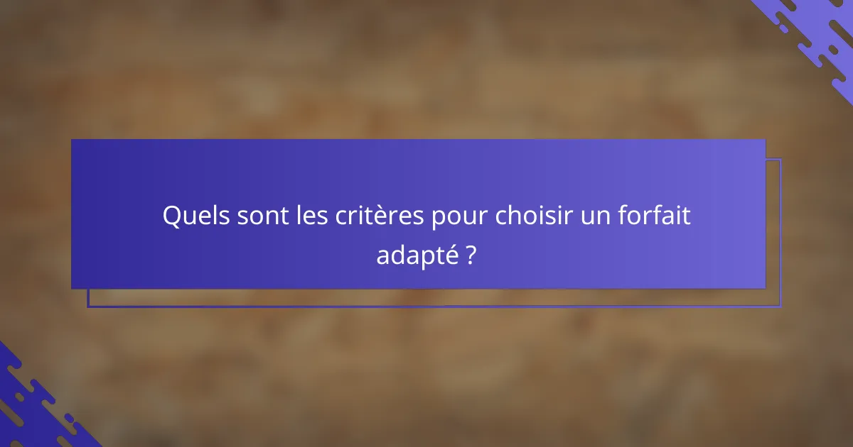 Quels sont les critères pour choisir un forfait adapté ?